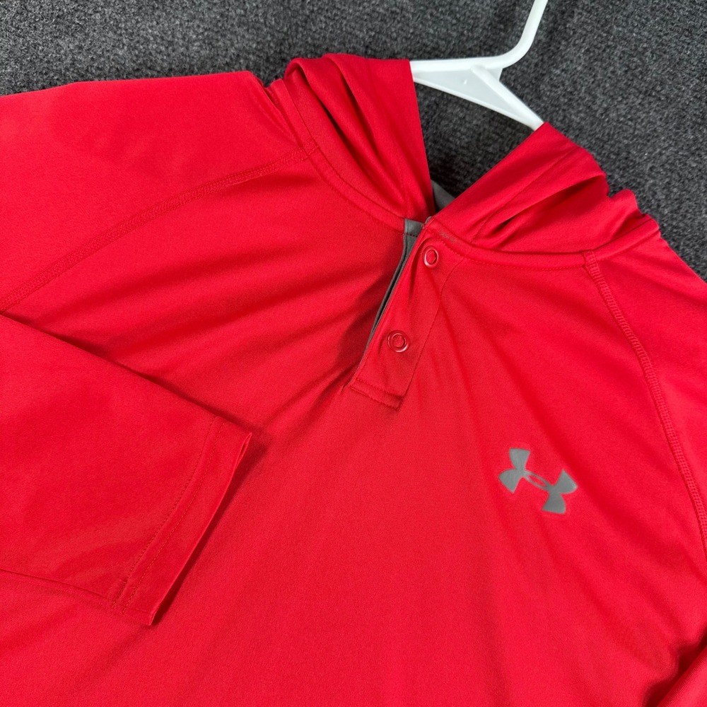 Under Armour Hoodie Mens M Medium Red HeatGear Henley Long Sleeve Activewear